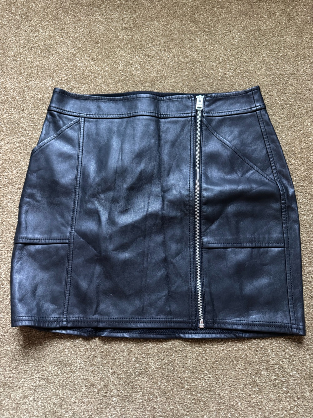 Express Black Faux Leather Mini Skirt with Front Zip